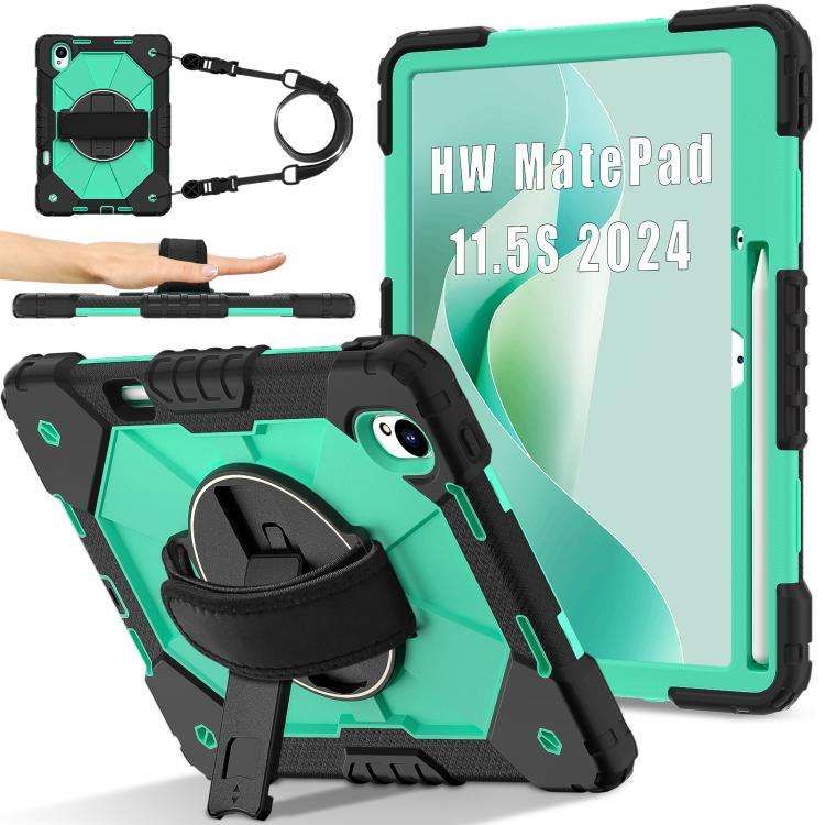 For Huawei MatePad 11.5 S Contrast Color Robot Silicone Hybrid PC Tablet Case(Black Mint Green)
