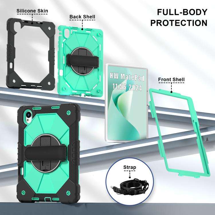 For Huawei MatePad 11.5 S Contrast Color Robot Silicone Hybrid PC Tablet Case(Black Mint Green)
