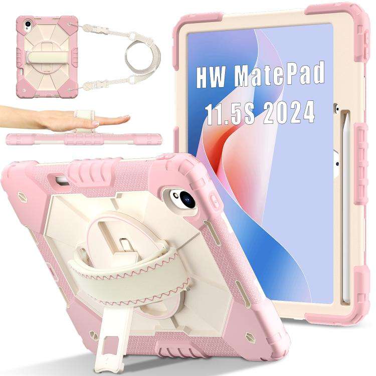 For Huawei MatePad 11.5 S Contrast Color Robot Silicone Hybrid PC Tablet Case(Rose Gold Beige)