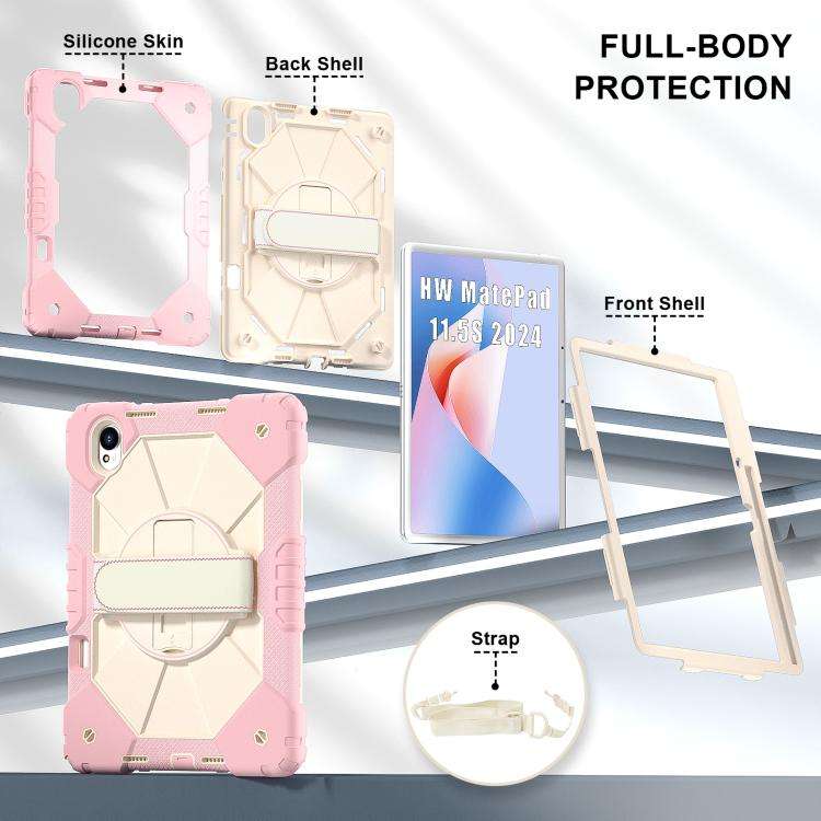 For Huawei MatePad 11.5 S Contrast Color Robot Silicone Hybrid PC Tablet Case(Rose Gold Beige)