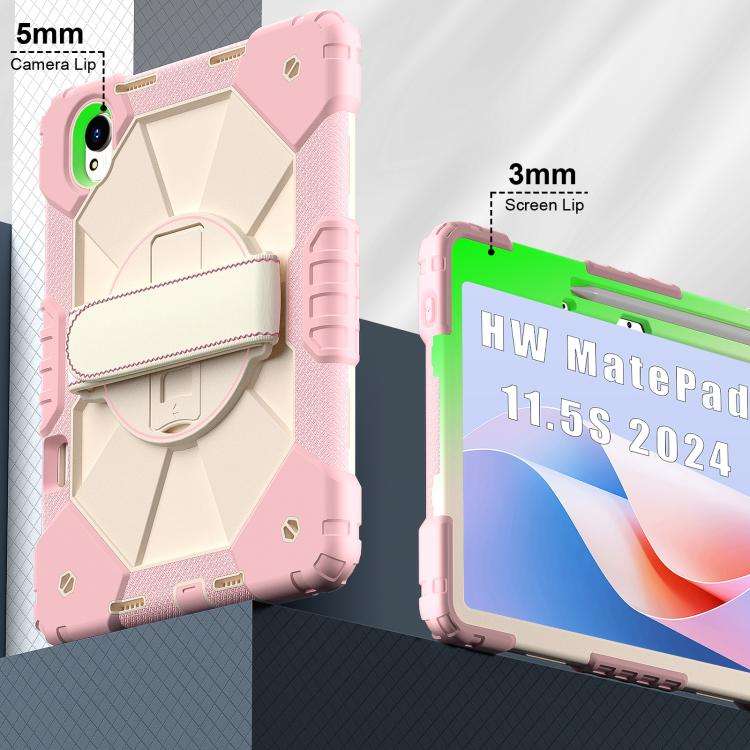 For Huawei MatePad 11.5 S Contrast Color Robot Silicone Hybrid PC Tablet Case(Rose Gold Beige)