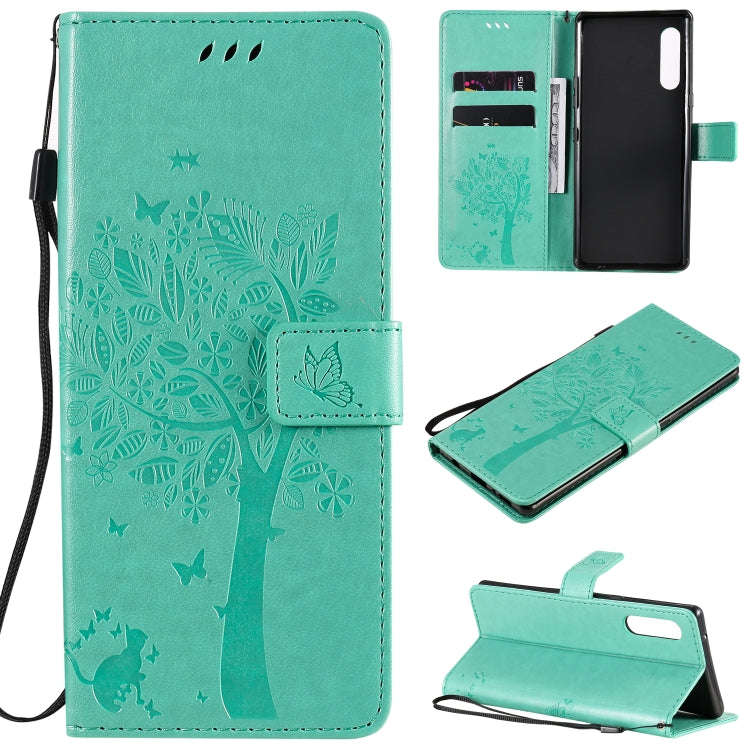 For LG G9 Tree & Cat Embossed Pattern Horizontal Flip Leather Case with Holder & Card Slots & Wal...