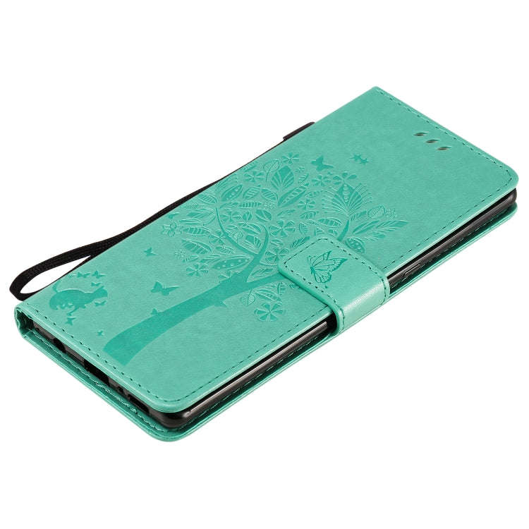 For LG G9 Tree & Cat Embossed Pattern Horizontal Flip Leather Case with Holder & Card Slots & Wal...