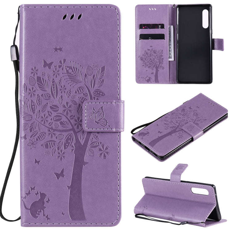 For LG G9 Tree & Cat Embossed Pattern Horizontal Flip Leather Case with Holder & Card Slots & Wal...
