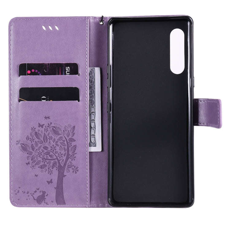 For LG G9 Tree & Cat Embossed Pattern Horizontal Flip Leather Case with Holder & Card Slots & Wal...