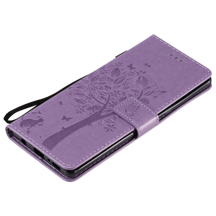 For LG G9 Tree & Cat Embossed Pattern Horizontal Flip Leather Case with Holder & Card Slots & Wal...