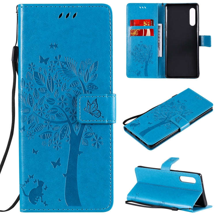 For LG G9 Tree & Cat Embossed Pattern Horizontal Flip Leather Case with Holder & Card Slots & Wal...