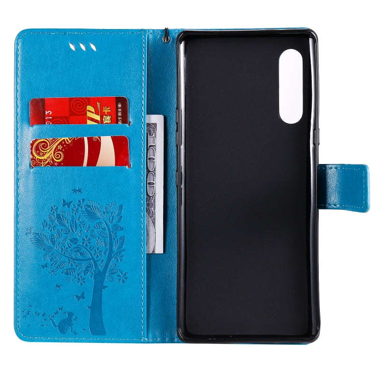 For LG G9 Tree & Cat Embossed Pattern Horizontal Flip Leather Case with Holder & Card Slots & Wal...