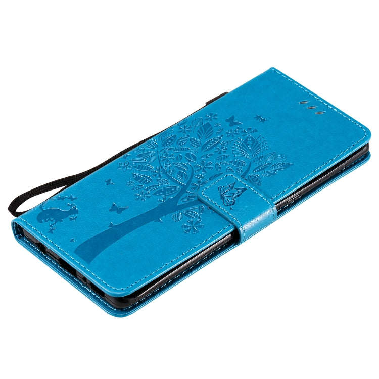For LG G9 Tree & Cat Embossed Pattern Horizontal Flip Leather Case with Holder & Card Slots & Wal...
