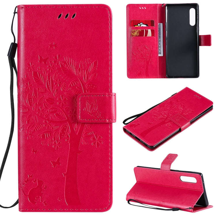 For LG G9 Tree & Cat Embossed Pattern Horizontal Flip Leather Case with Holder & Card Slots & Wal...