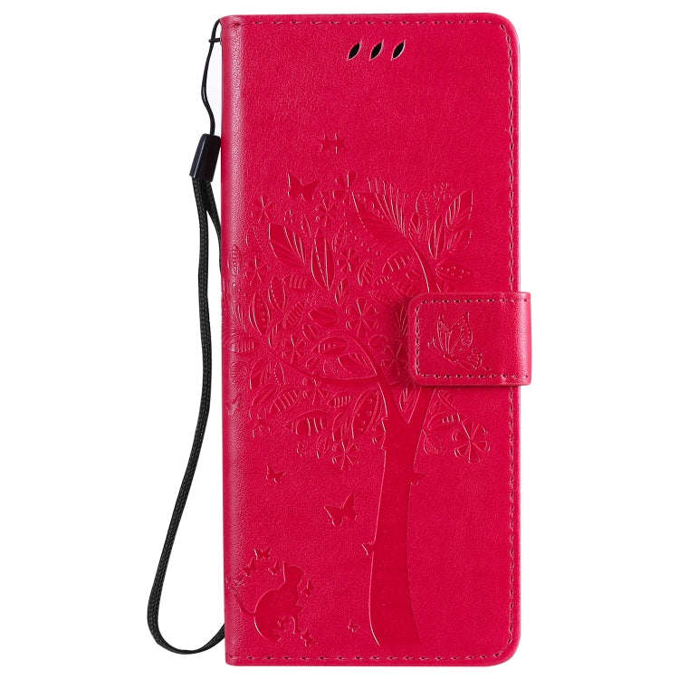 For LG G9 Tree & Cat Embossed Pattern Horizontal Flip Leather Case with Holder & Card Slots & Wal...