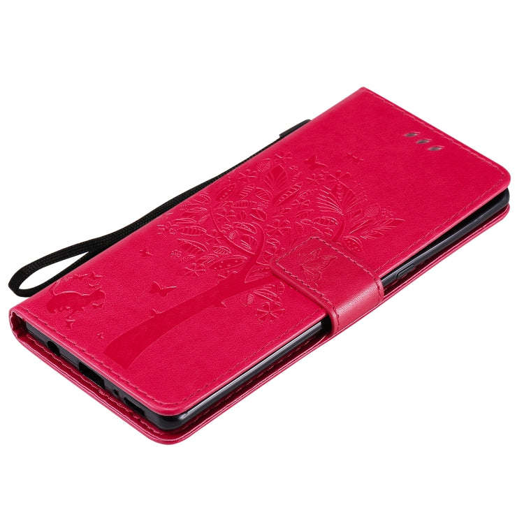 For LG G9 Tree & Cat Embossed Pattern Horizontal Flip Leather Case with Holder & Card Slots & Wal...