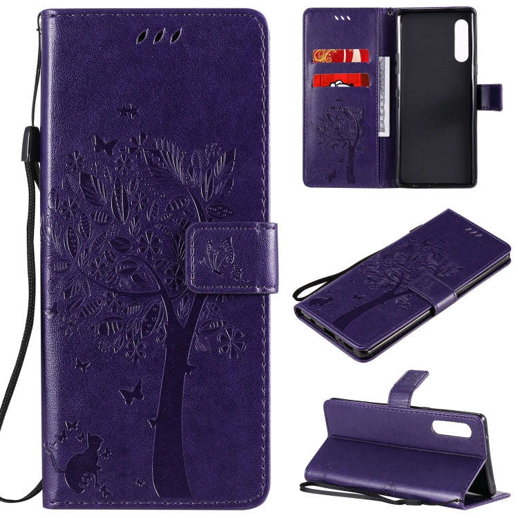 For LG G9 Tree & Cat Embossed Pattern Horizontal Flip Leather Case with Holder & Card Slots & Wal...