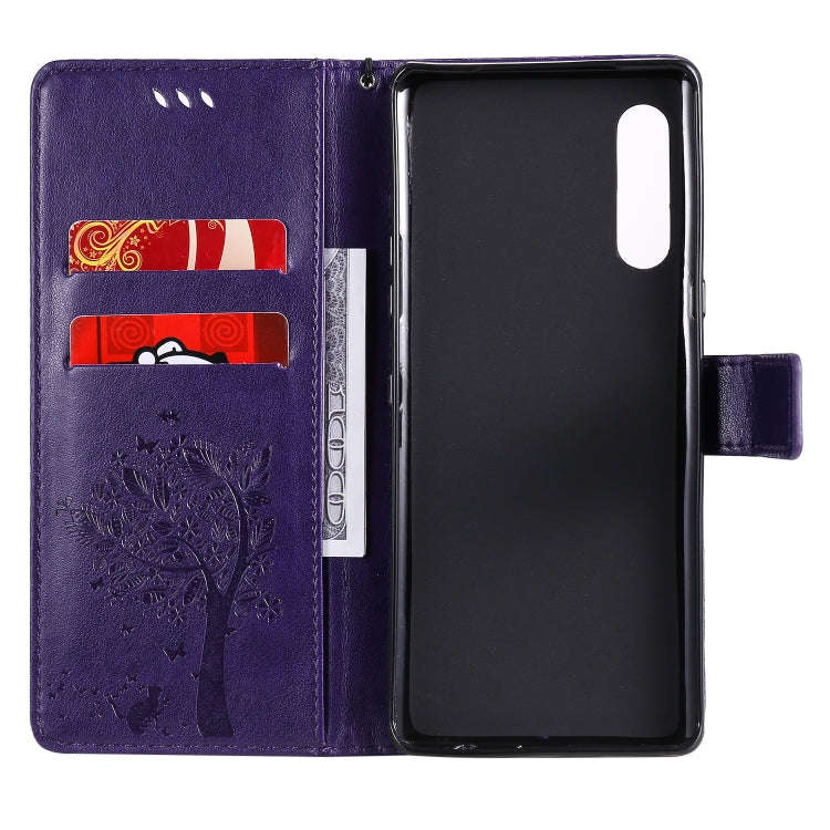 For LG G9 Tree & Cat Embossed Pattern Horizontal Flip Leather Case with Holder & Card Slots & Wal...