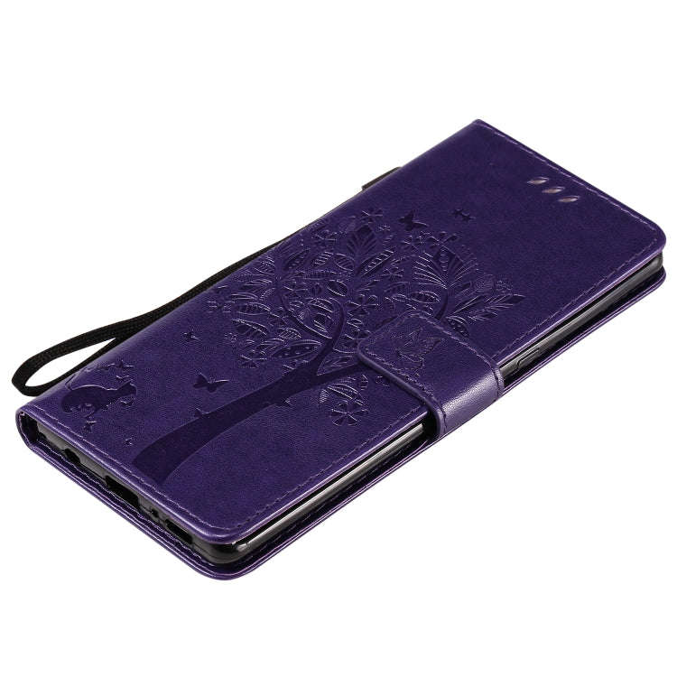 For LG G9 Tree & Cat Embossed Pattern Horizontal Flip Leather Case with Holder & Card Slots & Wal...