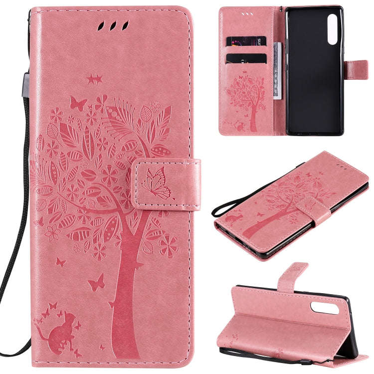 For LG G9 Tree & Cat Embossed Pattern Horizontal Flip Leather Case with Holder & Card Slots & Wal...