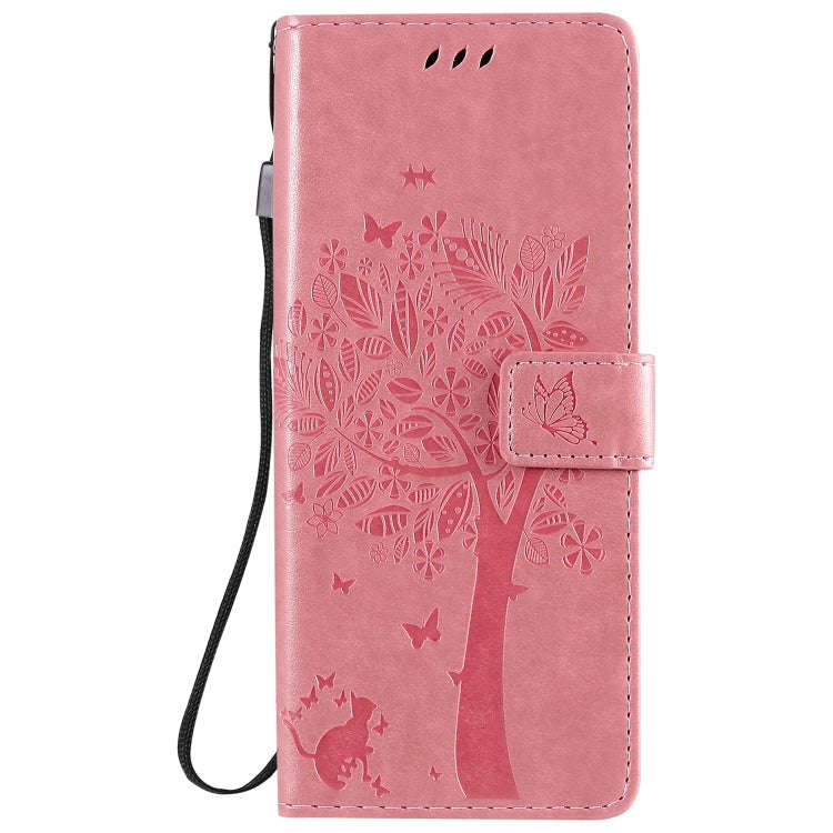 For LG G9 Tree & Cat Embossed Pattern Horizontal Flip Leather Case with Holder & Card Slots & Wal...