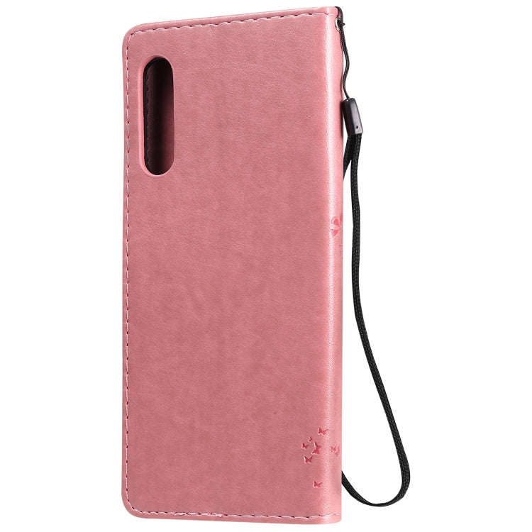 For LG G9 Tree & Cat Embossed Pattern Horizontal Flip Leather Case with Holder & Card Slots & Wal...