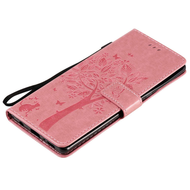 For LG G9 Tree & Cat Embossed Pattern Horizontal Flip Leather Case with Holder & Card Slots & Wal...
