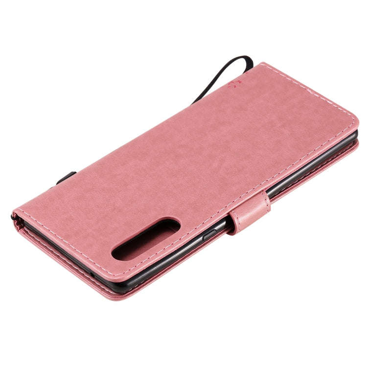 For LG G9 Tree & Cat Embossed Pattern Horizontal Flip Leather Case with Holder & Card Slots & Wal...