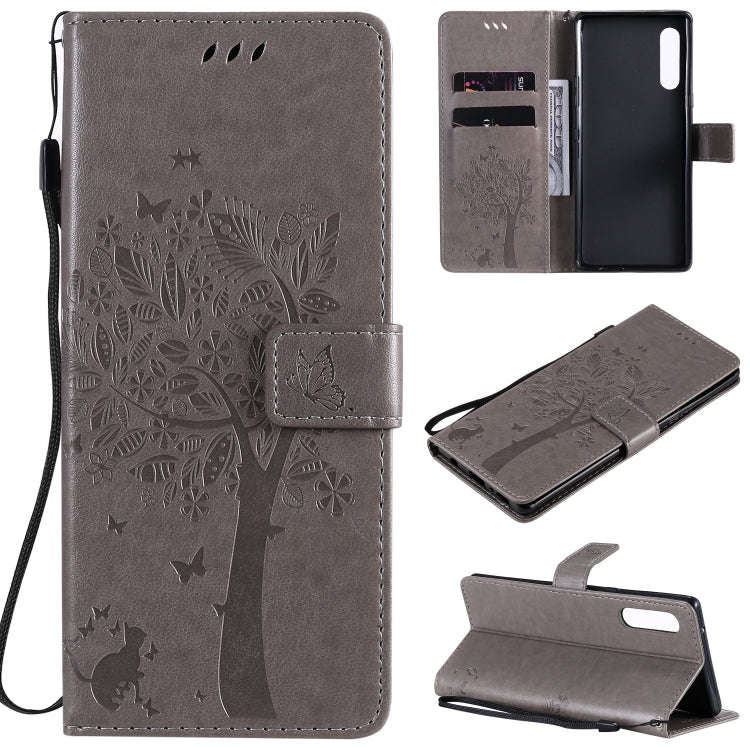 For LG G9 Tree & Cat Embossed Pattern Horizontal Flip Leather Case with Holder & Card Slots & Wal...
