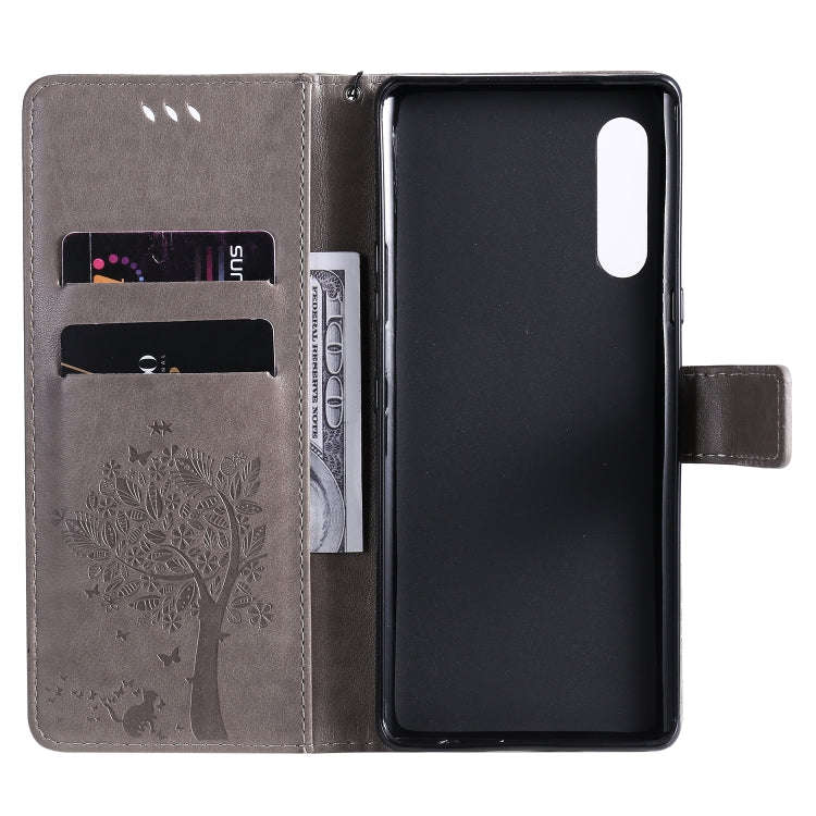 For LG G9 Tree & Cat Embossed Pattern Horizontal Flip Leather Case with Holder & Card Slots & Wal...