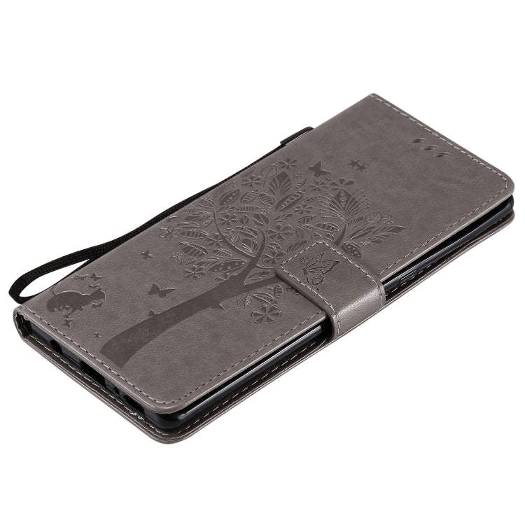 For LG G9 Tree & Cat Embossed Pattern Horizontal Flip Leather Case with Holder & Card Slots & Wal...
