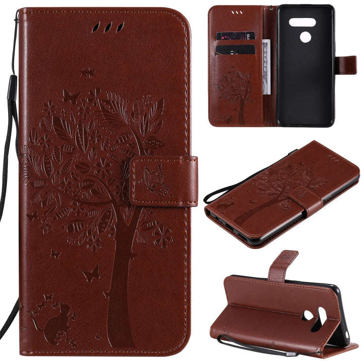 For LG K41S / K51S Tree & Cat Embossed Pattern Horizontal Flip Leather Case with Holder & Card Sl...