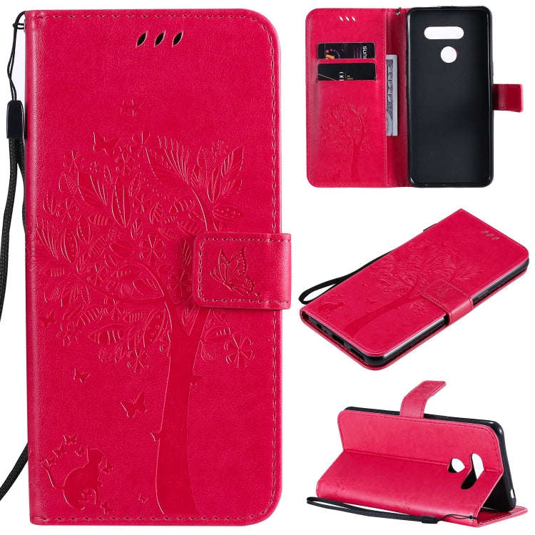 For LG K41S / K51S Tree & Cat Embossed Pattern Horizontal Flip Leather Case with Holder & Card Sl...