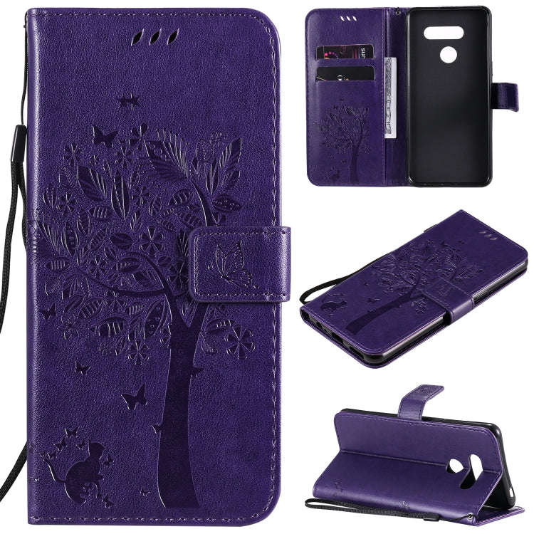 For LG K41S / K51S Tree & Cat Embossed Pattern Horizontal Flip Leather Case with Holder & Card Sl...