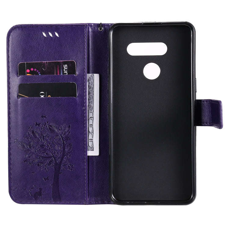 For LG K41S / K51S Tree & Cat Embossed Pattern Horizontal Flip Leather Case with Holder & Card Sl...
