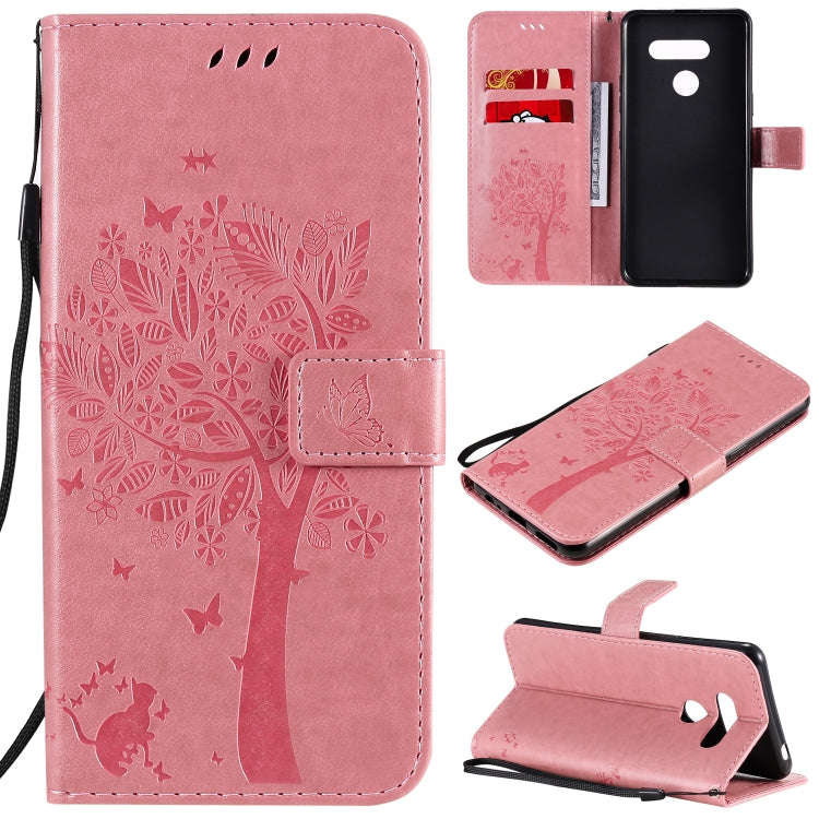 For LG K41S / K51S Tree & Cat Embossed Pattern Horizontal Flip Leather Case with Holder & Card Sl...