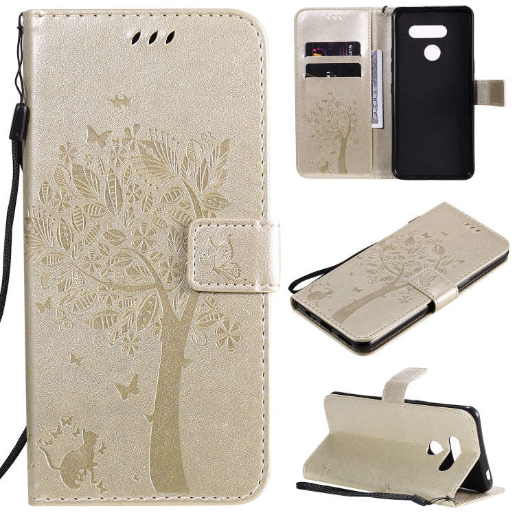 For LG K41S / K51S Tree & Cat Embossed Pattern Horizontal Flip Leather Case with Holder & Card Sl...