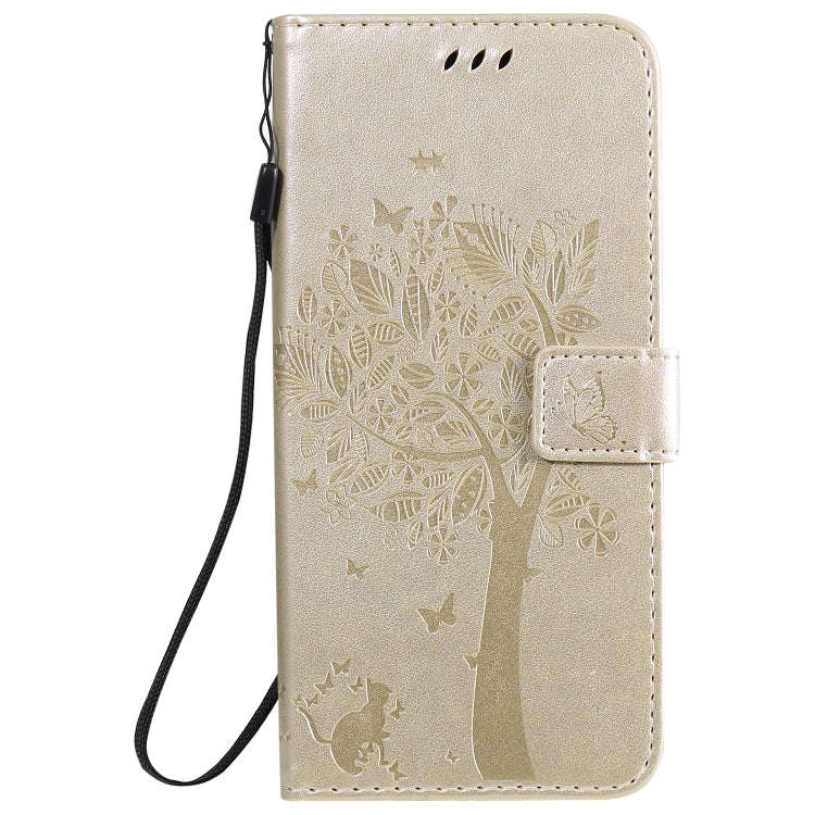 For LG K41S / K51S Tree & Cat Embossed Pattern Horizontal Flip Leather Case with Holder & Card Sl...