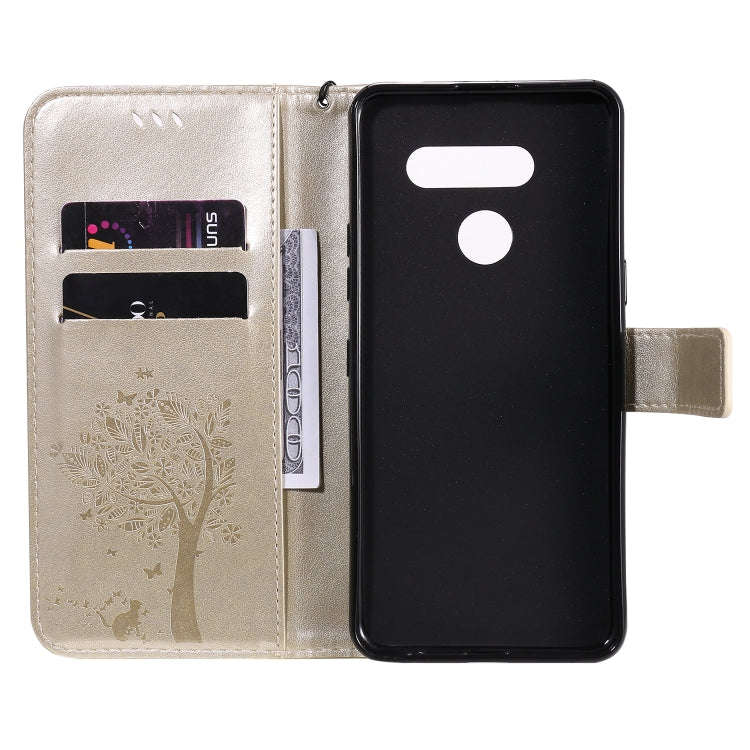 For LG K41S / K51S Tree & Cat Embossed Pattern Horizontal Flip Leather Case with Holder & Card Sl...