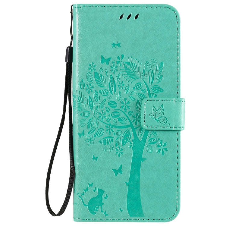 For LG K50S Tree & Cat Embossed Pattern Horizontal Flip Leather Case with Holder & Card Slots & W...