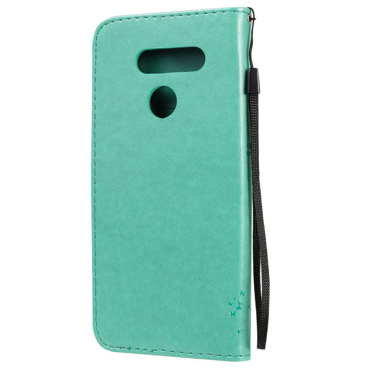 For LG K50S Tree & Cat Embossed Pattern Horizontal Flip Leather Case with Holder & Card Slots & W...