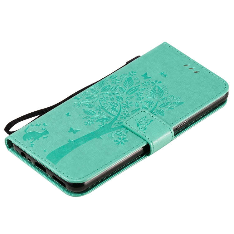 For LG K50S Tree & Cat Embossed Pattern Horizontal Flip Leather Case with Holder & Card Slots & W...