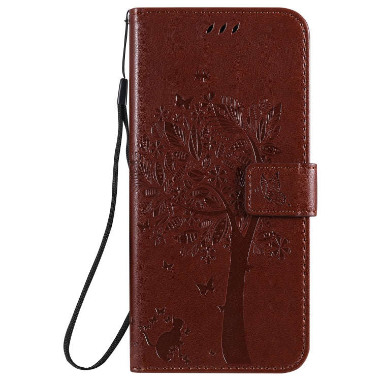 For LG K50S Tree & Cat Embossed Pattern Horizontal Flip Leather Case with Holder & Card Slots & W...