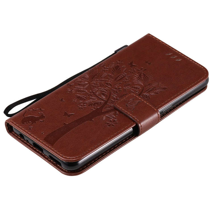 For LG K50S Tree & Cat Embossed Pattern Horizontal Flip Leather Case with Holder & Card Slots & W...