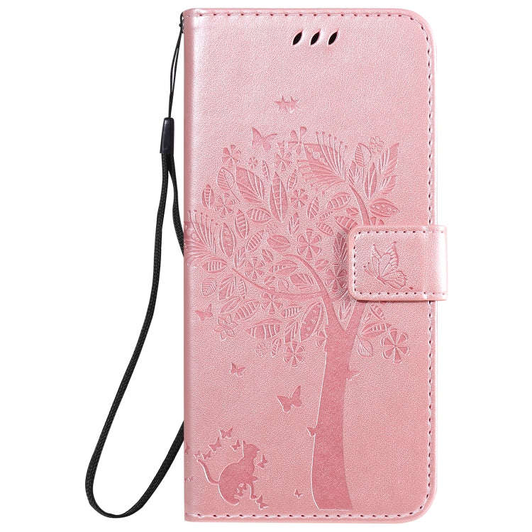 For LG K50S Tree & Cat Embossed Pattern Horizontal Flip Leather Case with Holder & Card Slots & W...