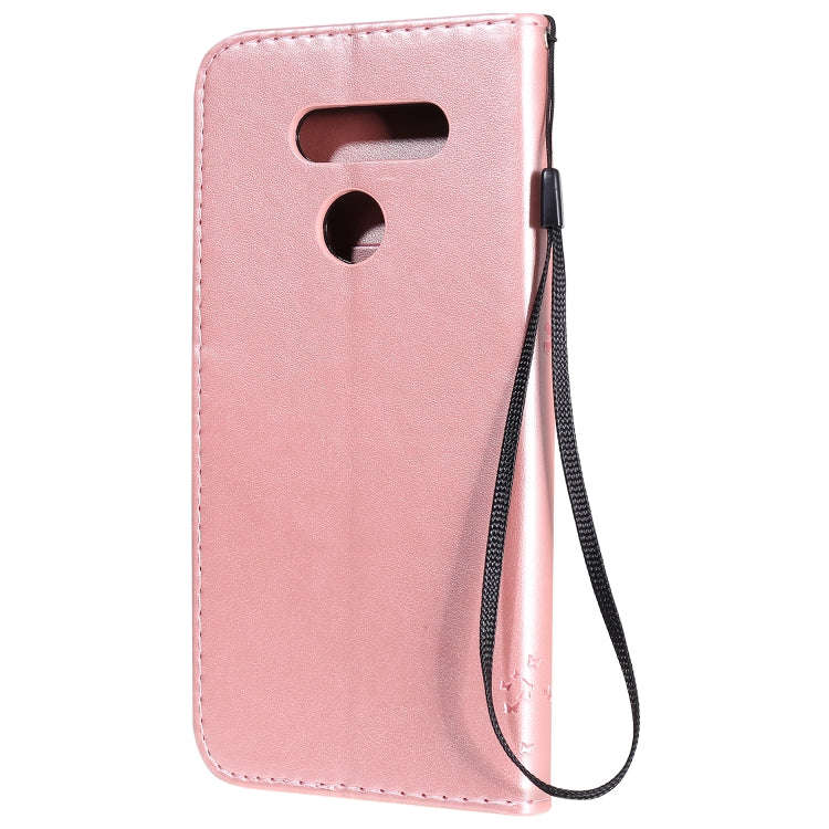 For LG K50S Tree & Cat Embossed Pattern Horizontal Flip Leather Case with Holder & Card Slots & W...