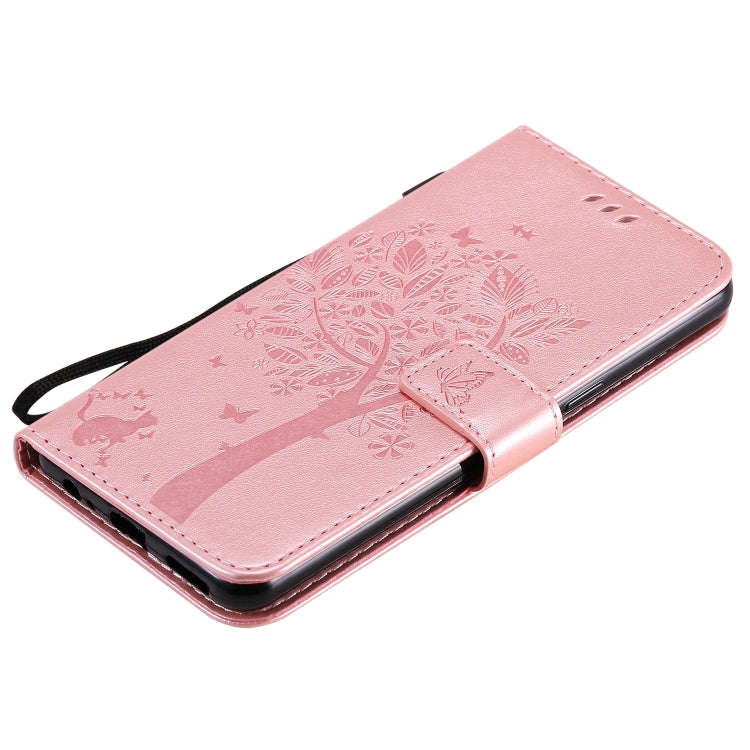 For LG K50S Tree & Cat Embossed Pattern Horizontal Flip Leather Case with Holder & Card Slots & W...