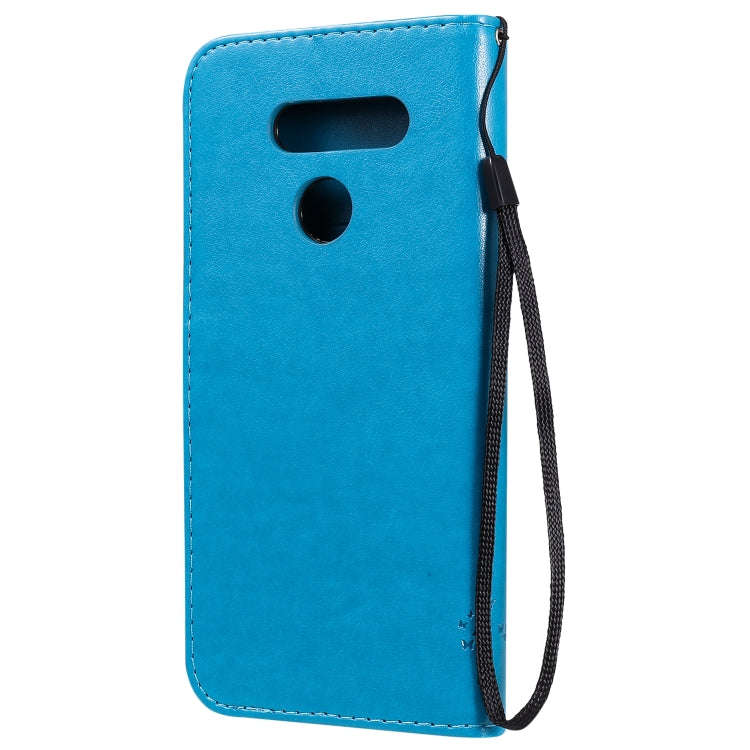 For LG K50S Tree & Cat Embossed Pattern Horizontal Flip Leather Case with Holder & Card Slots & W...
