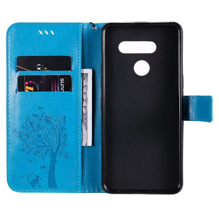 For LG K50S Tree & Cat Embossed Pattern Horizontal Flip Leather Case with Holder & Card Slots & W...