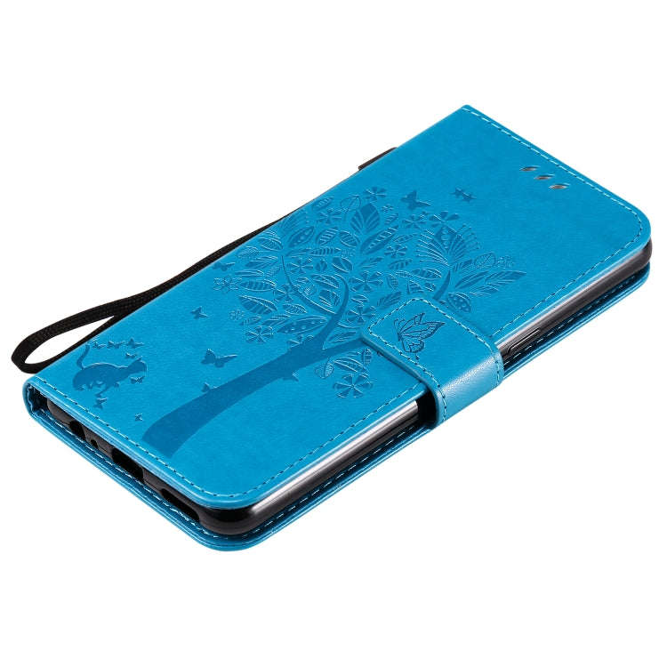 For LG K50S Tree & Cat Embossed Pattern Horizontal Flip Leather Case with Holder & Card Slots & W...