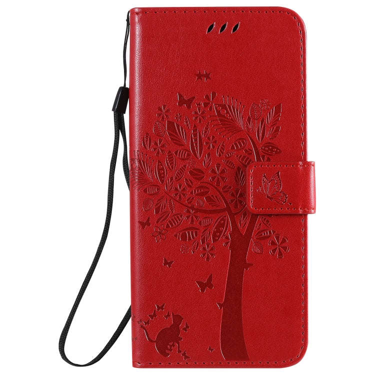 For LG K50S Tree & Cat Embossed Pattern Horizontal Flip Leather Case with Holder & Card Slots & W...