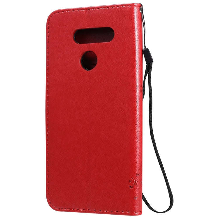 For LG K50S Tree & Cat Embossed Pattern Horizontal Flip Leather Case with Holder & Card Slots & W...