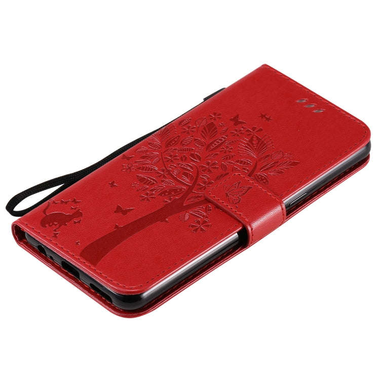 For LG K50S Tree & Cat Embossed Pattern Horizontal Flip Leather Case with Holder & Card Slots & W...