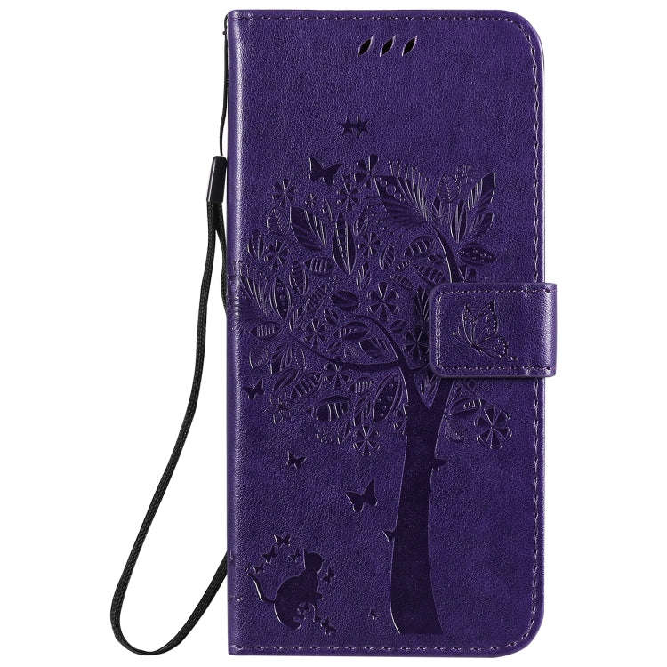 For LG K50S Tree & Cat Embossed Pattern Horizontal Flip Leather Case with Holder & Card Slots & W...